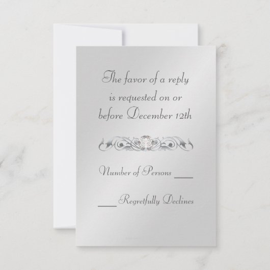 Blauwgroen Foil Silver Snowflake Jewel RSVP Uitnod (Achterkant)