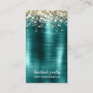 Blauwgroen Folie Faux Glitter Signature Oorbel Dis Visitekaartje