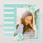 Blauwgroen & Folie Zilveren Bloemen Afstudeerder A Aankondiging (Voorkant / Achterkant)