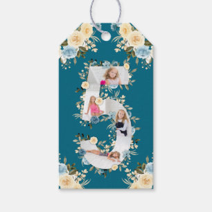 Blauwgroen Foto 5th Birthday Collage Blue Yellow F Cadeaulabel