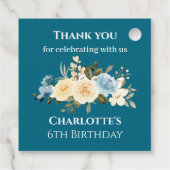 Blauwgroen Foto 6th Birthday Collage Blue Yellow F Bedankjes Labels (Achterkant)