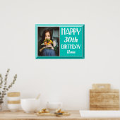 Blauwgroen foto met schuine rand Art Deco Birthday Poster (Keuken)