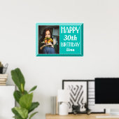 Blauwgroen foto met schuine rand Art Deco Birthday Poster (Thuiskantoor)