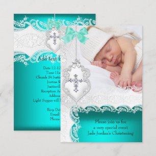 Blauwgroen foto van meisje of jongen Baptism Jade  Kaart
