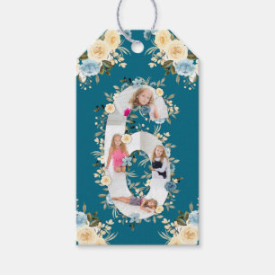 Blauwgroen fotocollage 6th Birthday Blue Yellow Fl Cadeaulabel