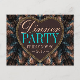 Blauwgroen Fractal Feathers Dinner Party Invitatio Uitnodiging Briefkaart