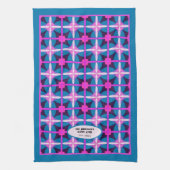  Blauwgroen Fuchsia Aubergine geometrisch patroon Theedoek (Verticaal)