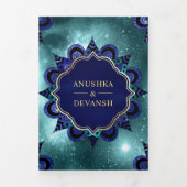 Blauwgroen Galaxy Blue Mandala QR-code Indiaas huw Drieluik Uitnodiging (Cover)