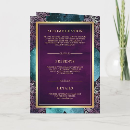 Blauwgroen Galaxy Paarse Mandala QR Code Indiandig (Achterkant)