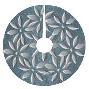 Blauwgroen gebitter met kerstzilver Flowers Kerstboom Rok