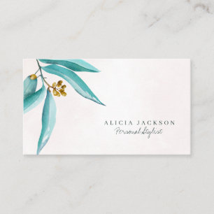 Blauwgroen gebladerte waterverf modern persoonlijk visitekaartje