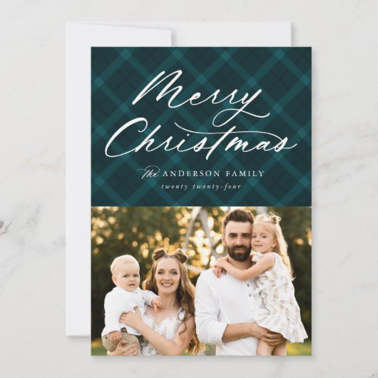 Blauwgroen geborsteld met Merry Kerstmis 3 Foto Feestdagenkaart (Voorkant)