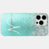 Blauwgroen geborsteld metaal Silver Glitter Monogr Case-Mate iPhone Case (Achterkant (horizontaal))