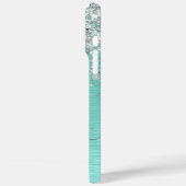 Blauwgroen geborsteld metaal Silver Glitter Monogr Case-Mate iPhone Case (Achterkant / Links)