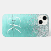 Blauwgroen geborsteld metaal Silver Glitter Monogr Case-Mate iPhone Case (Achterkant (horizontaal))