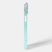 Blauwgroen geborsteld metaal Silver Glitter Monogr Case-Mate iPhone Case (Achterkant / Rechts)