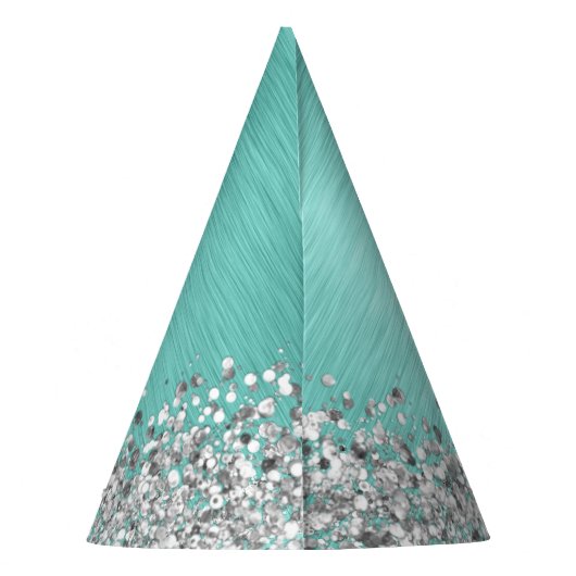 Blauwgroen geborsteld metaal Silver Glitter Monogr Feesthoedjes (Achterkant)