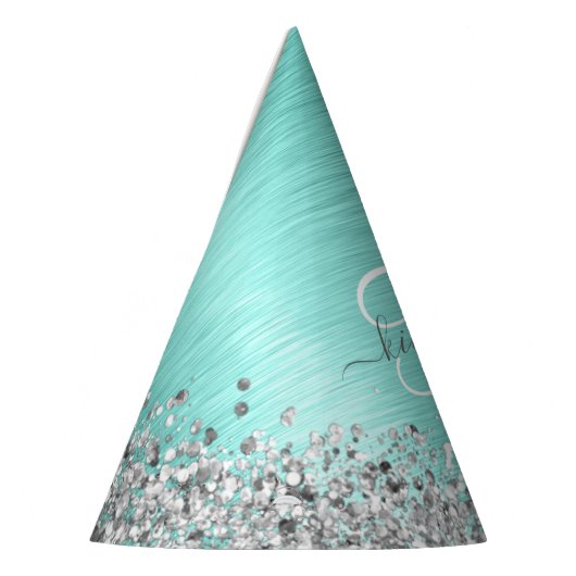 Blauwgroen geborsteld metaal Silver Glitter Monogr Feesthoedjes (Links)