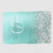 Blauwgroen geborsteld metaal Silver Glitter Monogr Golfhanddoek (Horizontaal)