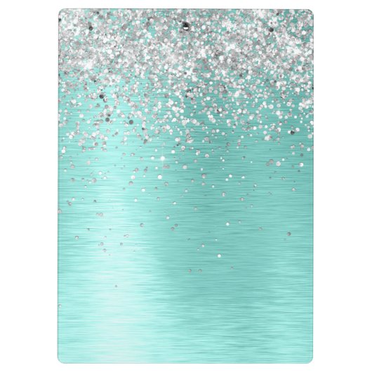 Blauwgroen geborsteld metaal Silver Glitter Monogr Klembord (Achterkant)