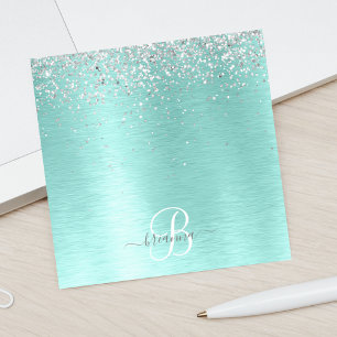 Blauwgroen geborsteld metaal Silver Glitter Monogr Post-it® Notes