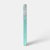 Blauwgroen geborsteld metaal Silver Glitter Monogr Samsung Galaxy Hoesje (Linkerkant)
