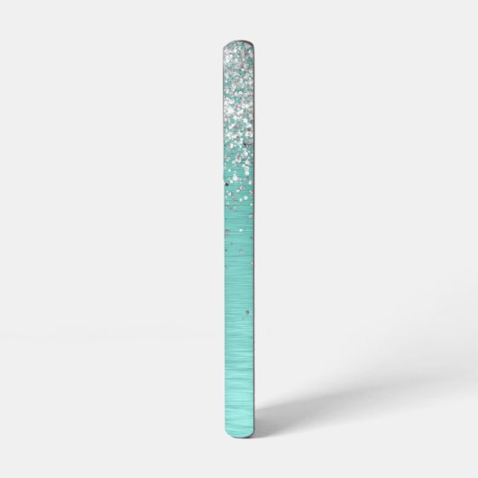 Blauwgroen geborsteld metaal Silver Glitter Monogr Samsung Galaxy Hoesje (Linkerkant)