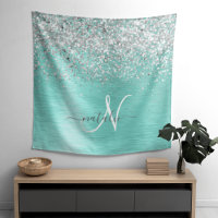 Blauwgroen geborsteld metaal Silver Glitter Monogr