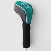 Blauwgroen geborsteld metaal zwart wit script mono golfheadcover (Schuin)