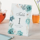 Blauwgroen & gebroken wit Wildflower Trouwtafel nu Reclamebord Met Voetstuk (Insitu)