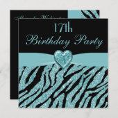 Blauwgroen gedrukt hart en Zebra Glitter 17e verja Kaart (Voorkant / Achterkant)