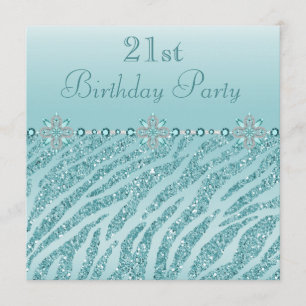 Blauwgroen gedrukte juwelen en Zebra Glitter 21st  Kaart