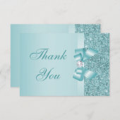 Blauwgroen gedrukte Sequins Bow & Diamond Dank u Bedankkaart (Voorkant / Achterkant)