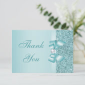 Blauwgroen gedrukte Sequins Bow & Diamond Dank u Bedankkaart (Staand voorkant)