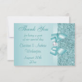 Blauwgroen gedrukte Sequins Bow & Diamond Dank u Bedankkaart (Achterkant)