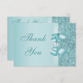 Blauwgroen gedrukte Sequins Bow & Diamond Dank u Bedankkaart (Voorkant / Achterkant)