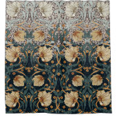 Blauwgroen Geel Pimpernel William Morris Floral Douchegordijn (Voorkant)