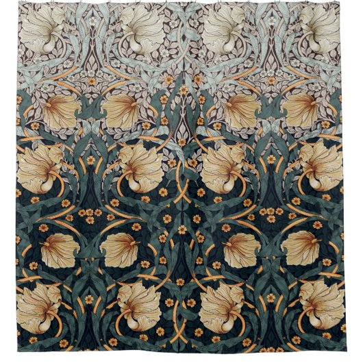 Blauwgroen Geel Pimpernel William Morris Floral Douchegordijn (Voorkant)