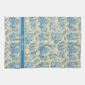 blauwgroen geel Toile de Jouy bedrukt Theedoek (Horizontaal)