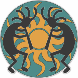 Blauwgroen Geel Zwart Zuidwest Kokopelli Tribal Su Sticker