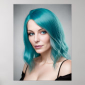 Blauwgroen gehuurde vrouw poster (Voorkant)