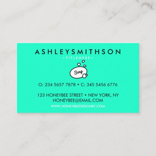 Blauwgroen geïllustreerde zeep visitekaartje (Achterkant)