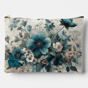 Blauwgroen  geïnspireerde bloemen cosmetische zak etui