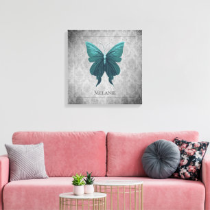 Blauwgroen gejuwelde vlinder canvas afdruk