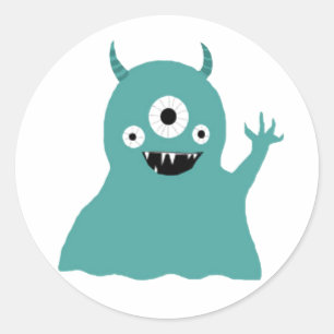Blauwgroen Gekke monster-stickers Ronde Sticker