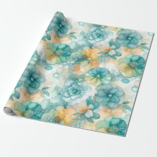 Blauwgroen Gele Alcoholinkt Illustratie Print Cadeaupapier