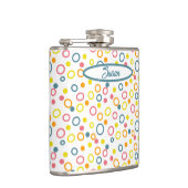 Blauwgroen gele roze Oranje cirkels Stippen Heupfles (Rechts)