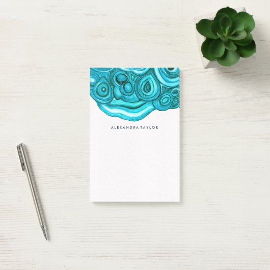 Blauwgroen Geode | Waterverf Post-it® Notes (Kantoor)