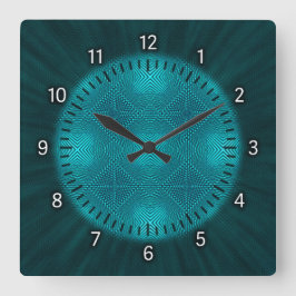 Blauwgroen geometrische patroonklok vierkante klok