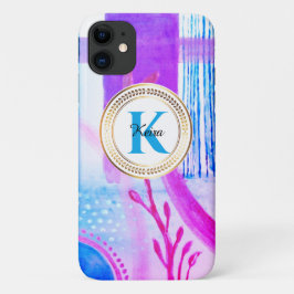 Blauwgroen gepersonaliseerd meisjesblauw Monogram  iPhone 11 Hoesje